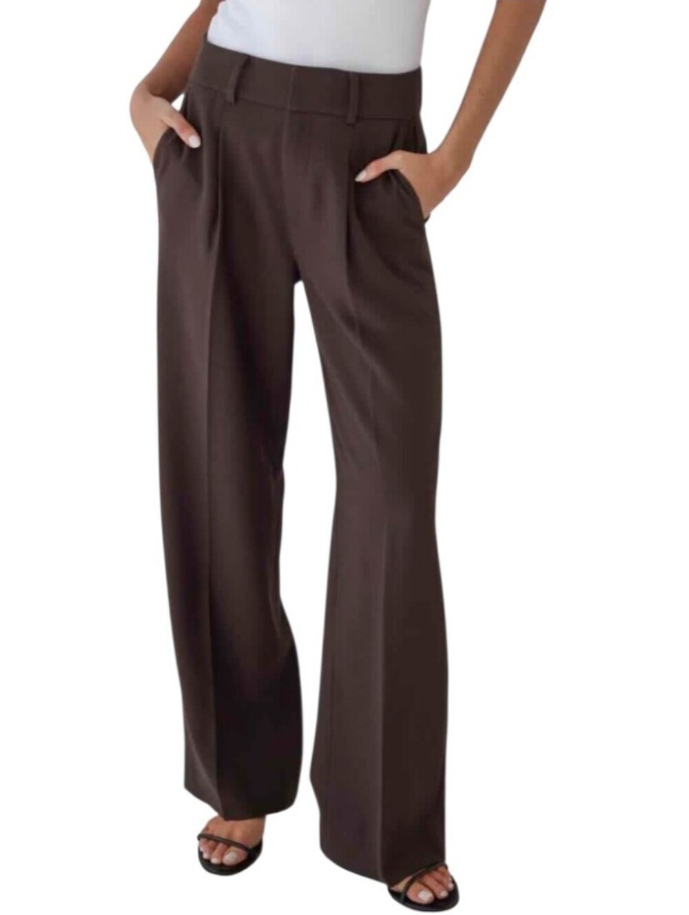 AYR Brown Pleated Crepe Trousers Women's 10 Office Business Wide Leg